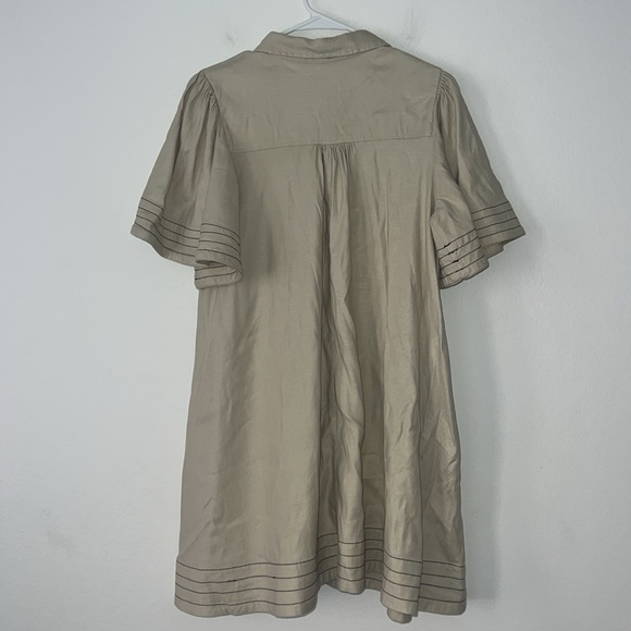 Maeve By Anthropologie Collared Button Down Mini Dress Size Medium Tan - Picture 7 of 12
